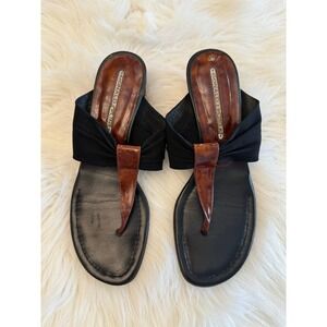 Donald J Pliner block Heel Sandal Black brown Thong‎ Slip On Elastic Size 7